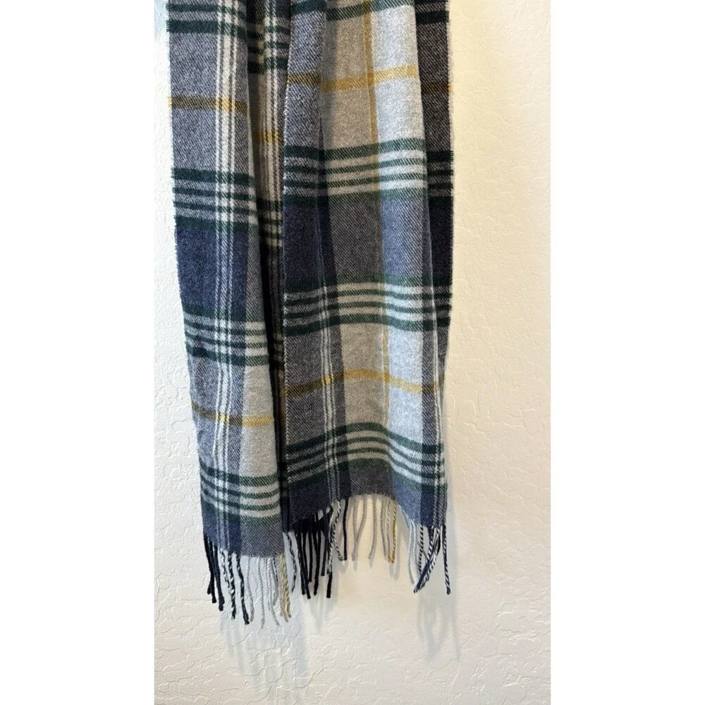 Unisex Wool Scarf Italian Woolen Treasures Plaid Blue Green Gold Italy 72